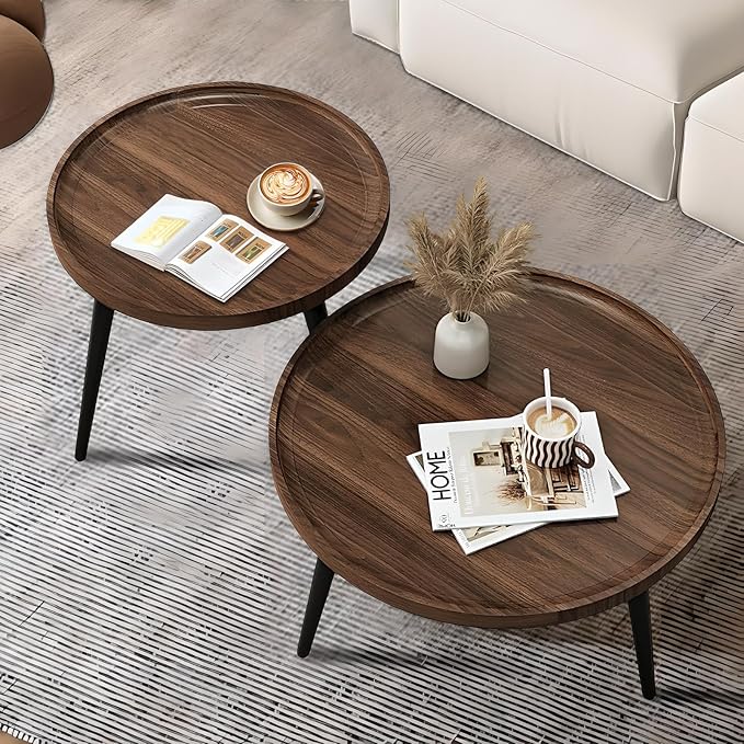 Jessie 2 Pcs Small Round Coffee Tables, Mid Century Modern Nesting Tables by jessie