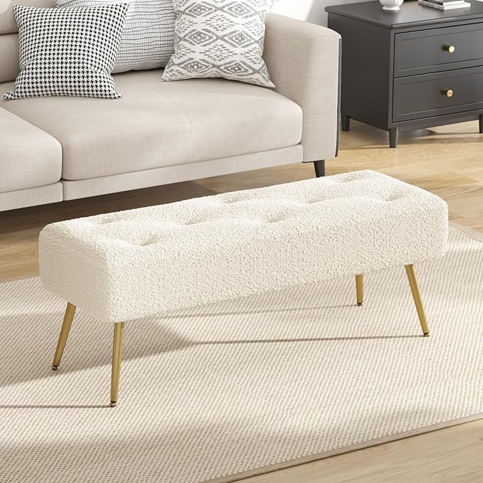 Furniliving 44 Inch Modern Ottoman Bench, Upholstered Faux Fur Fabric Entryway - Image 2