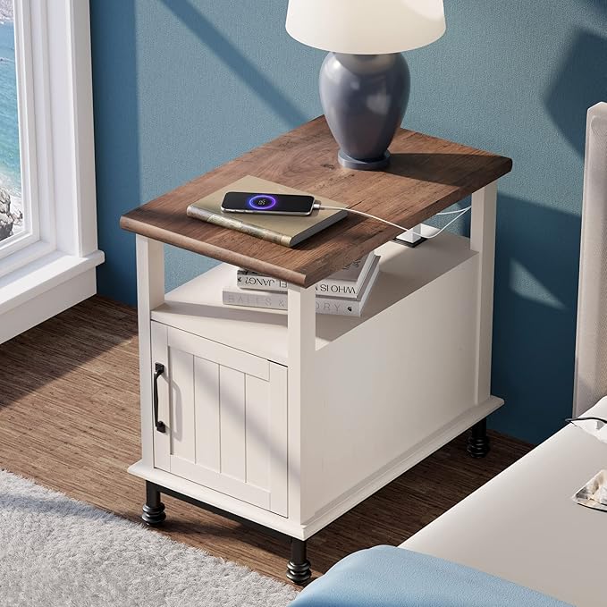 WAMPAT Narrow End Table with Charging Station, Farmhouse Side Table with Open - Image 4