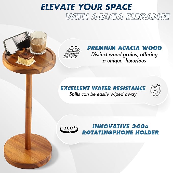Pedestal Side Table, Acacia Drink Table - Image 3