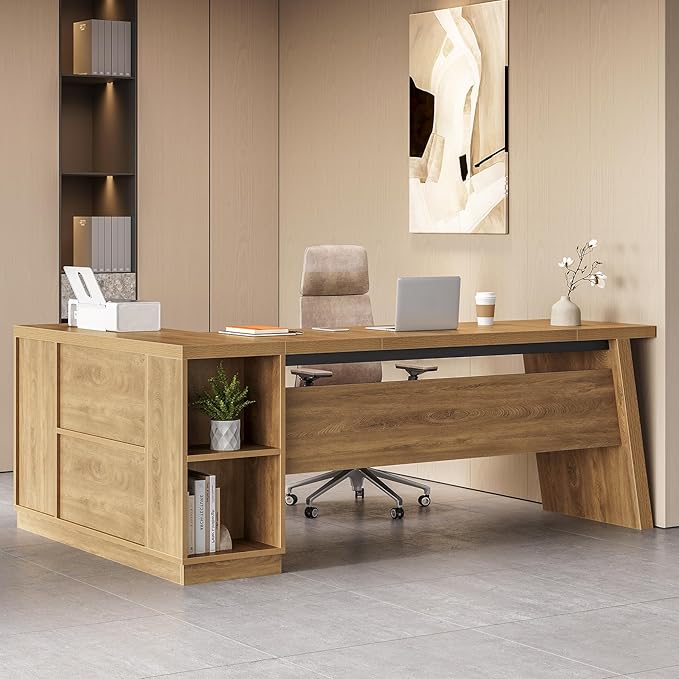 LITTLE TREE 78-Inch L-Shaped Executive Desk, Modern Desk - Image 2