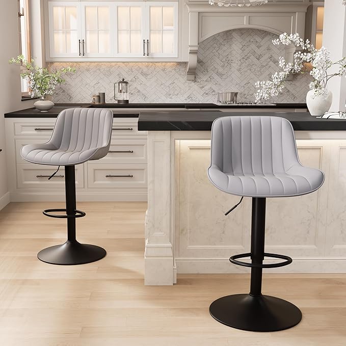 YOUNIKE Grey Bar Stools Set of 2 Kitchen Counter Height Barstools by YOUNIKE