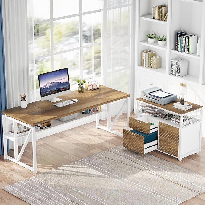 Tribesigns L Shaped Desk with Drawer, 2 Piece Home Office Furniture - Image 5