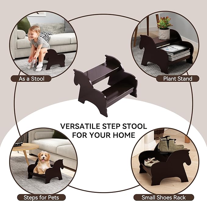 Wood Step Stools for Kids, Child Two Step Stool of Horse Shape, Toddler Step - Image 6