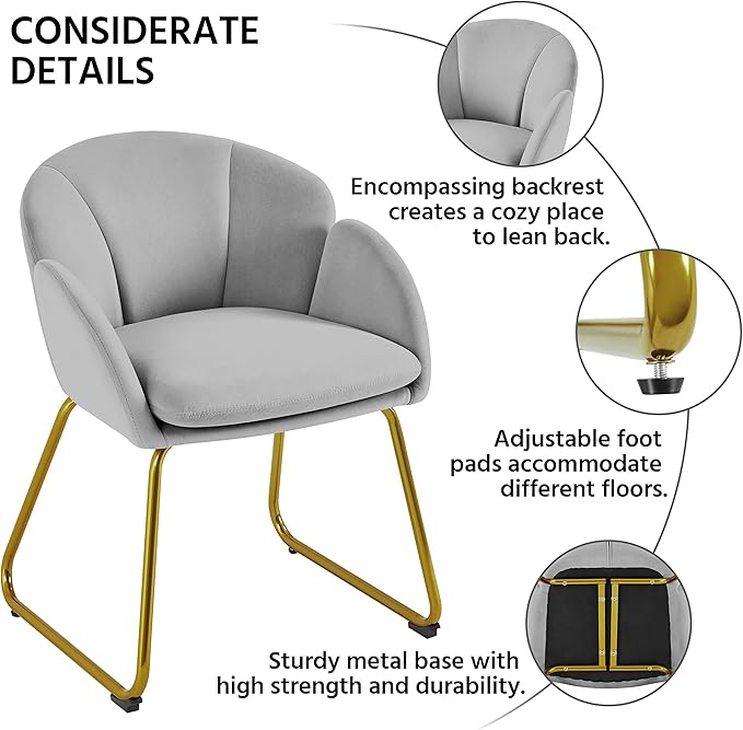 Yaheetech Flower Shape Velvet Vanity Chair, Modern Side Chair Armchair - Image 6