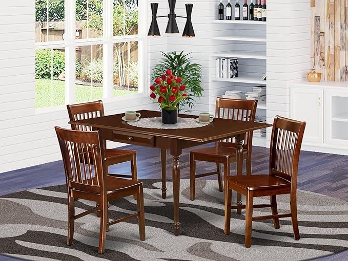 East West Furniture MZNO5-MAH-W 5 Piece Dining Set Includes a Rectangle Dining - Image 2