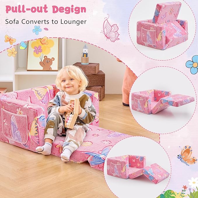 Toddler Chair Comfy, 2-in-1 Soft Toddler Couch Fold Out - Image 3