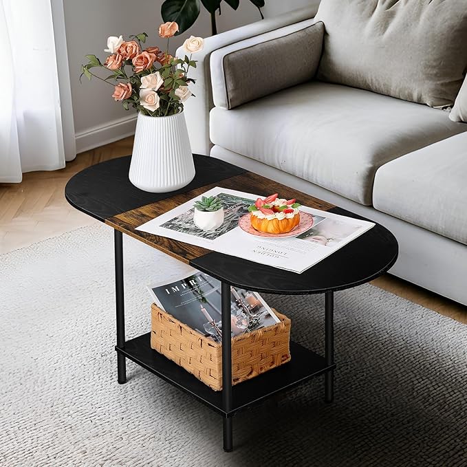 Small Round Coffee Table, 2-Tier Oval Center Table by OYEAL