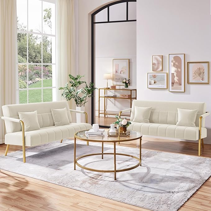 Yaheetech 56.5" W Modern Loveseat 2 Seater Sofa Luxurious Velvet Fabric Couch - Image 2