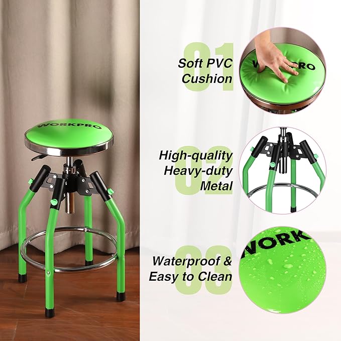WORKPRO Garage Bar Stool, Heavy Duty Adjustable Hydraulic Shop Stool, 29in to - Image 5