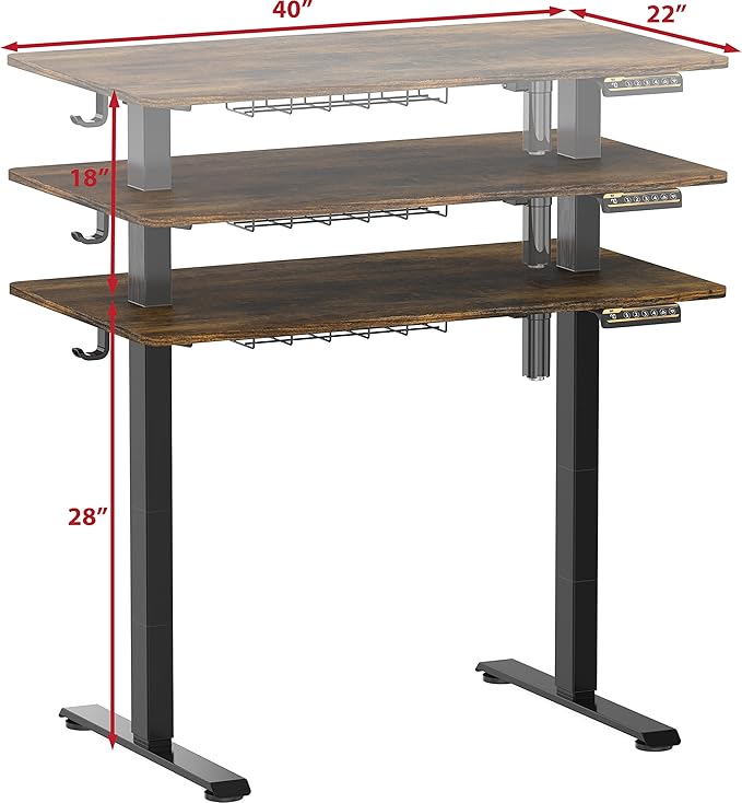 SHW 40 x 22 Inches Electric Height Adjustable Sit to Stand Desk - Image 3