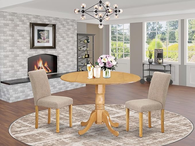 East West Furniture DLAB3-OAK-04 3 Piece Dining Room Furniture Set Contains a - Image 2