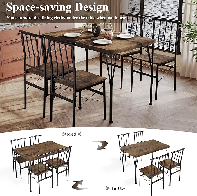 5 Piece Dining Table Set with 1.6" Thick Desktop, Modern Metal&Wood Kitchen - Image 7