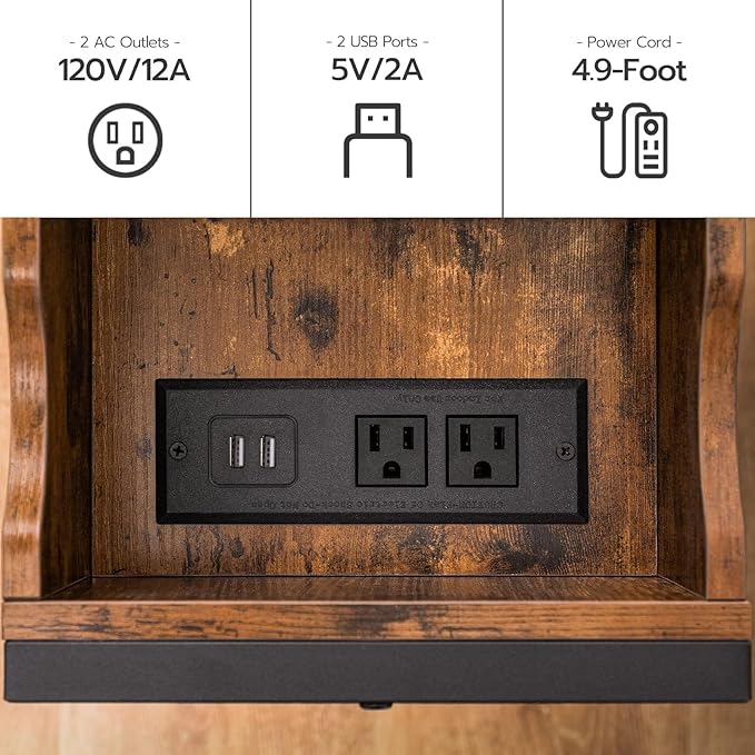 HOOBRO End Table with Charging Station, Narrow Side Table, Flip Top Nightstand - Image 7
