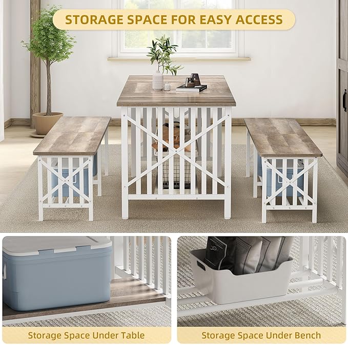 DWVO 3-Piece Dining Table Set for 4-6 People, Industrial Rectangular Dining - Image 4