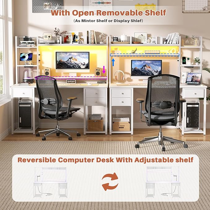 Aheaplus Desk with LED and Outlets, Gaming Desk with Hutch, 47.2'' Computer - Image 4