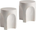 COSIEST Set of 2 Concrete Side Table Drum Shape, 2 Pieces Outdoor Side Table by COSIEST