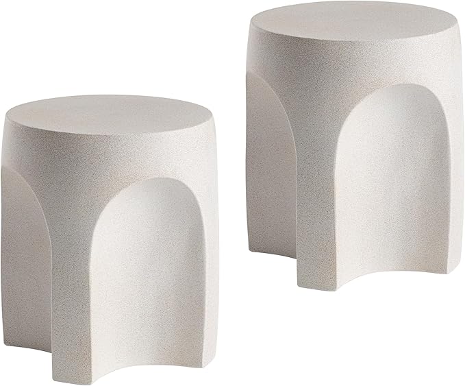 COSIEST Set of 2 Concrete Side Table Drum Shape, 2 Pieces Outdoor Side Table by COSIEST