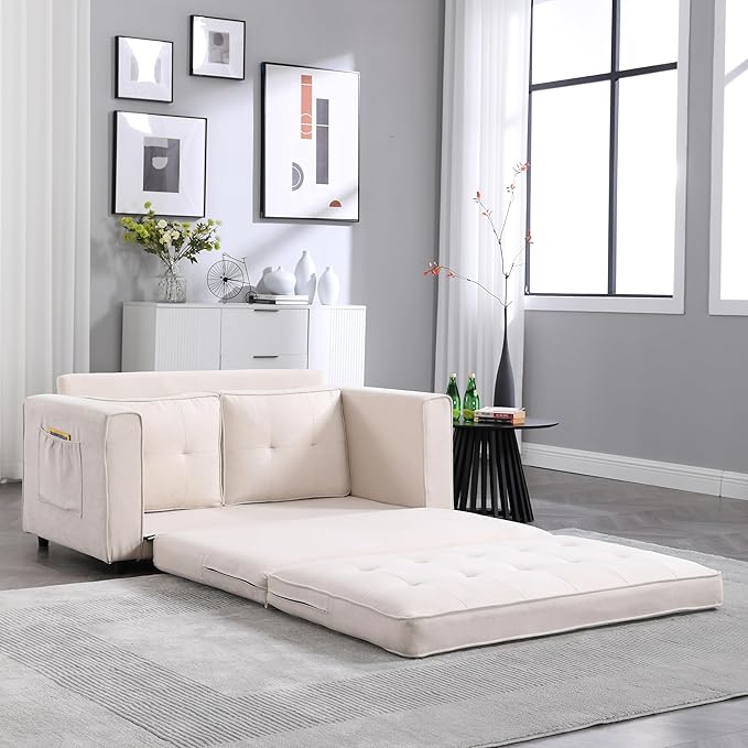 ERYE 3 Fold Tufted Upholstered Futon Sofa Bed Modern Convertible Foldable Floor - Image 5