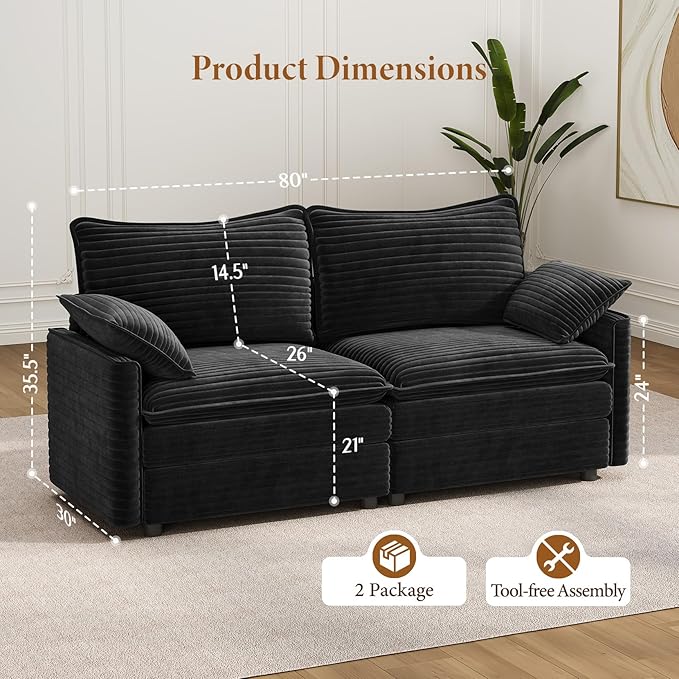 Vesgantti 74" Loveseat Sofa for Living Room, Comfy Cloud Couch Deep Seat - Image 2