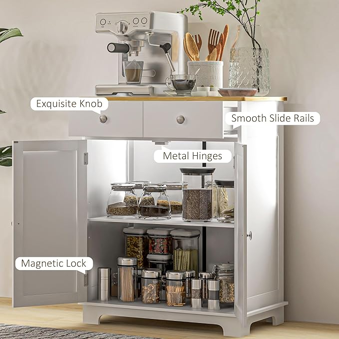 HOMCOM Sideboard with Solid Wood Countertop, Modern Kitchen Storage Cabinet - Image 7