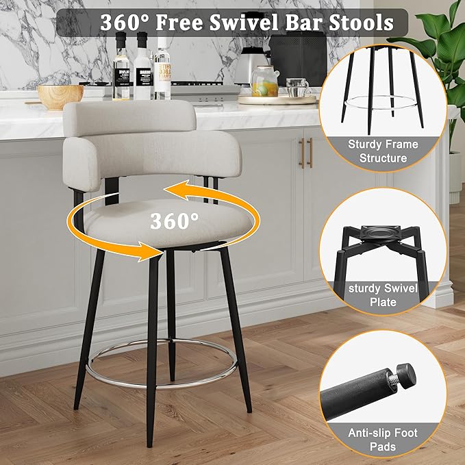 Swivel Bar Stools Set of 2, Counter Height Bar Stools - Image 5