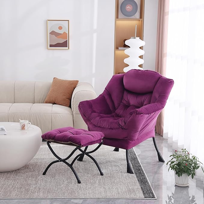 Lazy Chair with Folding Ottoman, Modern Accent Lounge Armchair with Armrests - Image 6