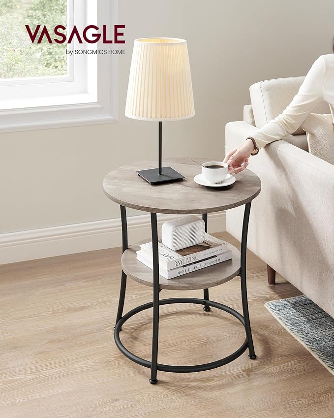 VASAGLE Side Table, 2-Tier Round End Table, Nightstand - Image 2