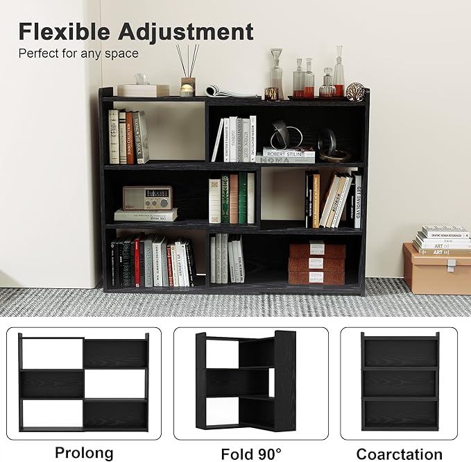 Open Shelf Low Bookcase, Wooden 4-Tier Floor Standing Expandable 25-47 inch - Image 3
