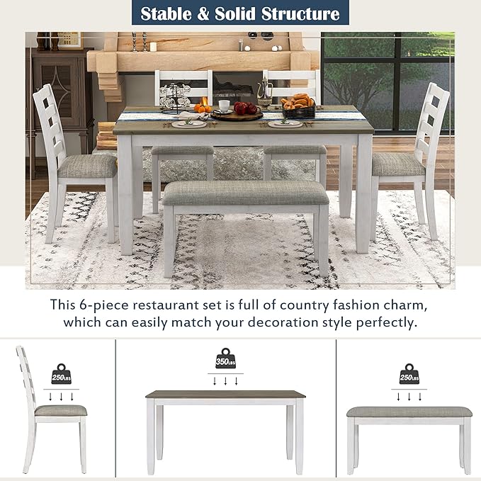 Merax 6-Piece Wooden Rectangular Dining Table Set - Image 3