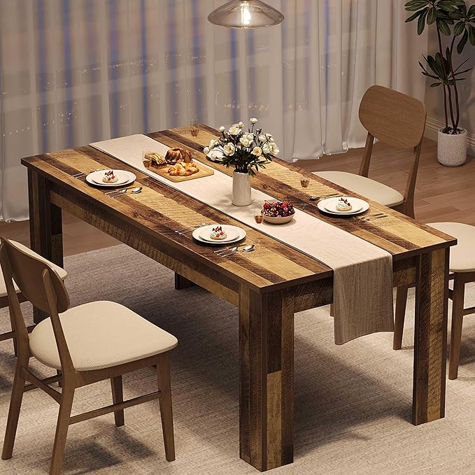 CABIHOME Dining Table for 4-6, Farmhouse Large Kitchen Dining Table, by CABIHOME