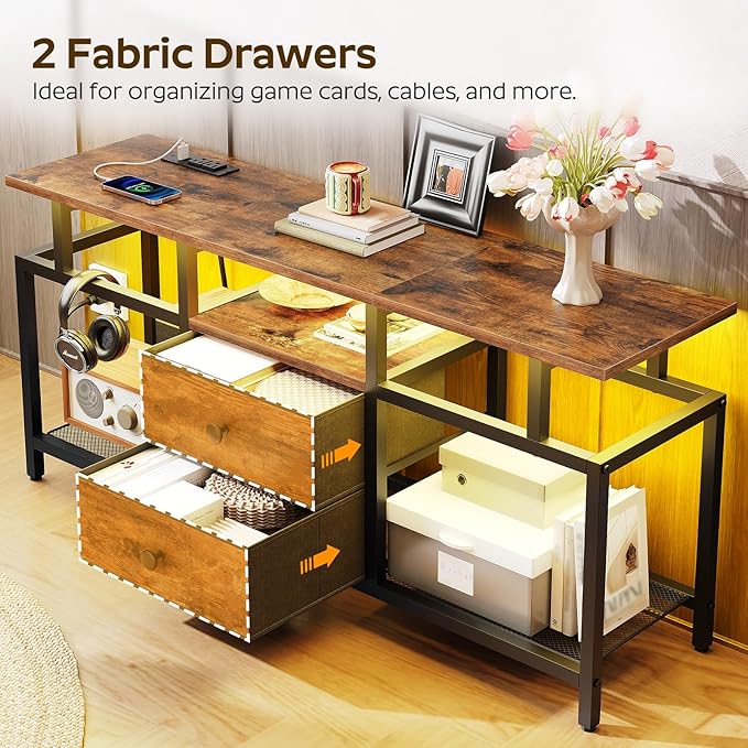 TV Stand with LED Light and Power Outlets, Entertainment Center with Fabric - Image 6
