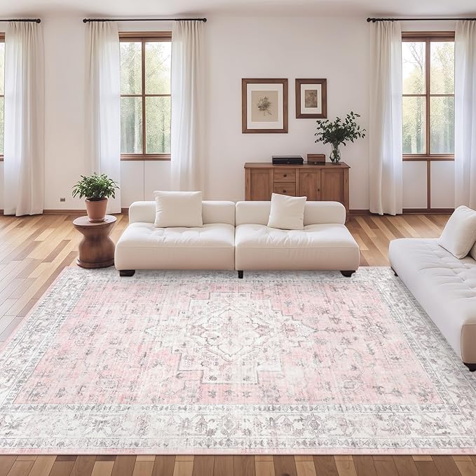 LIVEBOX Pink 9x12 Area Rug for Bedroom Girls, Boho Washable Rugs for Living - Image 6