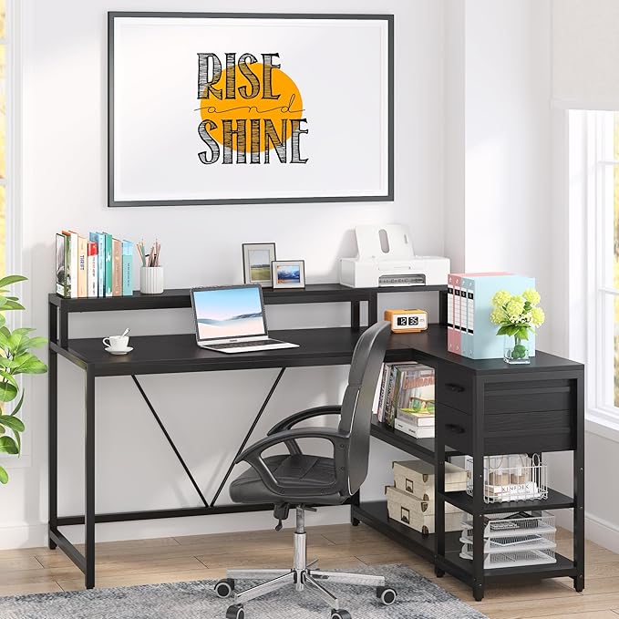 Tribesigns L Shaped Desk with Drawer and Monitor Stand - Image 8