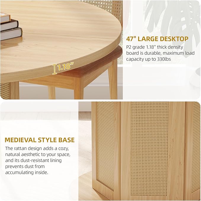 DWVO Round Dining Table for 4-6 People 47 Inch Farmhouse Kitchen Table - Image 4