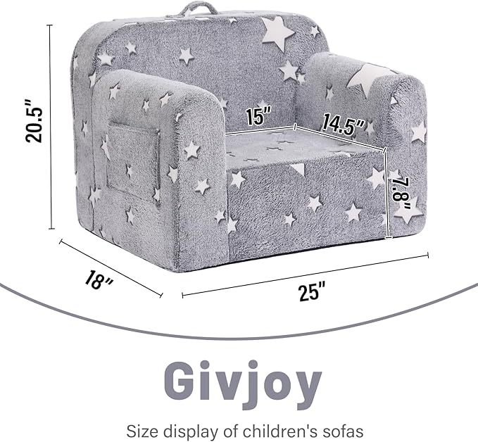 Toddler Chair Plush Kids Couch, Comfy Glow in The Dark Armchair - Image 3