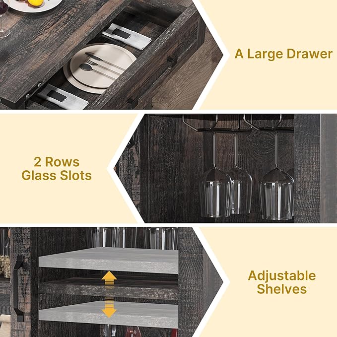 DWVO Farmhouse Coffee Bar Cabinet, Sideboard Buffet Cabinet - Image 5