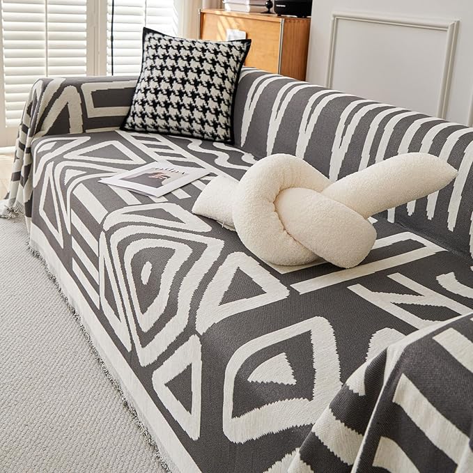 STACYPIK Dark Grey Chenille Couch Covers, Boho Sofa Covers - Image 9