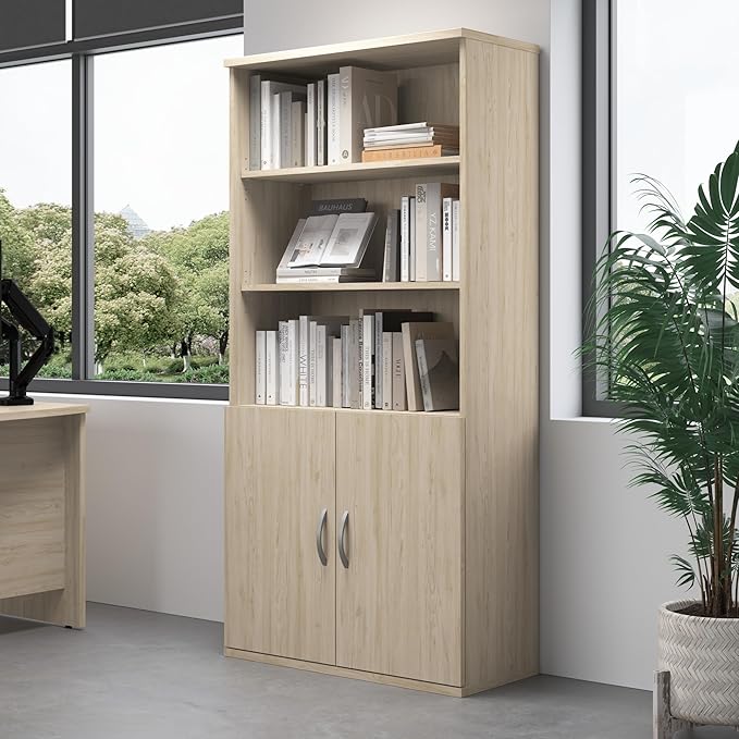 Bush Business Furniture Studio C Tall 5 Shelf Bookcase in Natural Elm, Large - Image 4