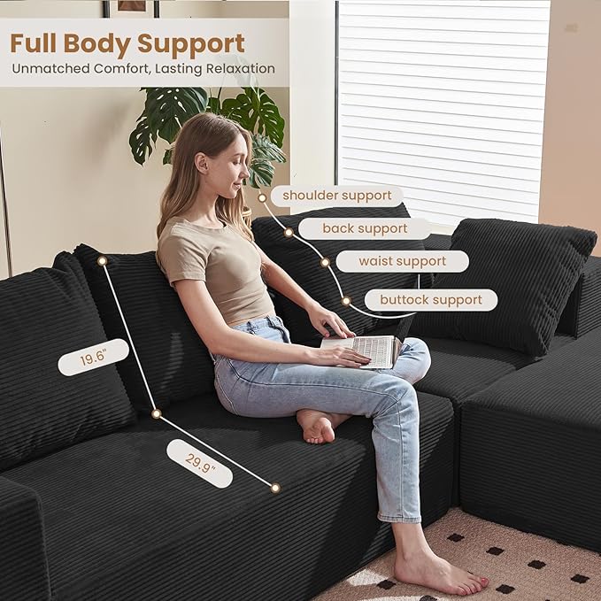 Modular Sectional Sofa, Corduroy Cloud Couch - Image 3
