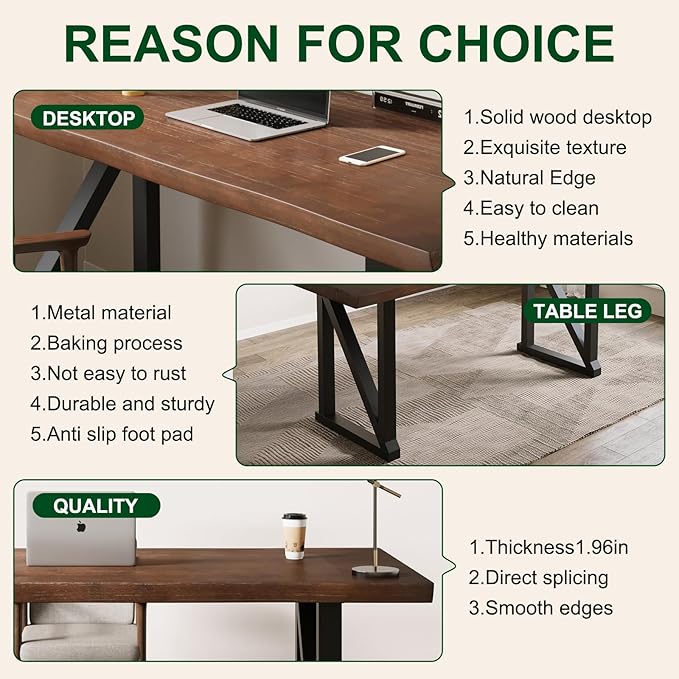 Solid Wood and Metal Modern Industrial 56 inch Wide Home Office Desk, Writing - Image 3