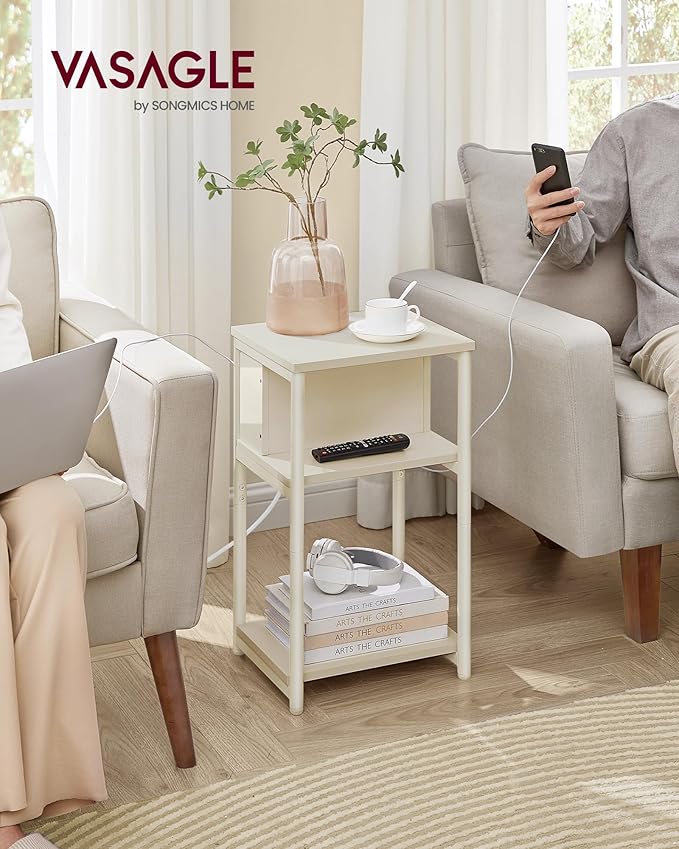 VASAGLE Side Table with Charging Station, 3-Tier End Table with USB Ports and - Image 2