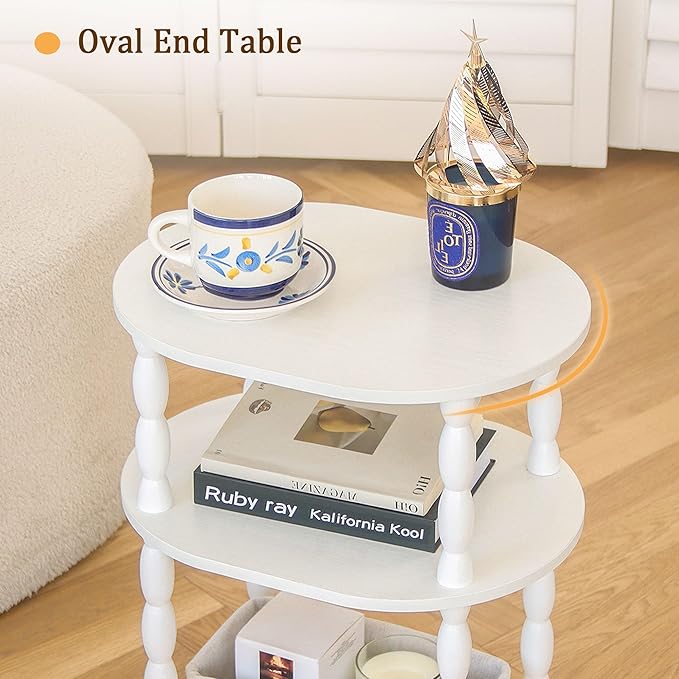 MaxSmeo White Side Table, 3-Tier Small Oval End Table, Modern Night Stand Wood - Image 5
