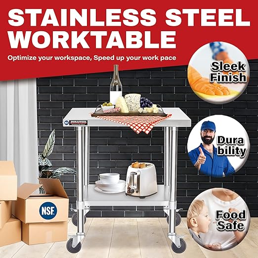 DuraSteel 30x18 NSF Stainless Steel Cart Work Table - Image 3