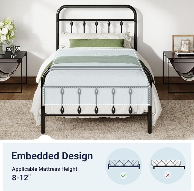 Allewie 14 Inches Twin Size Metal Platform Bed Frame - Image 7