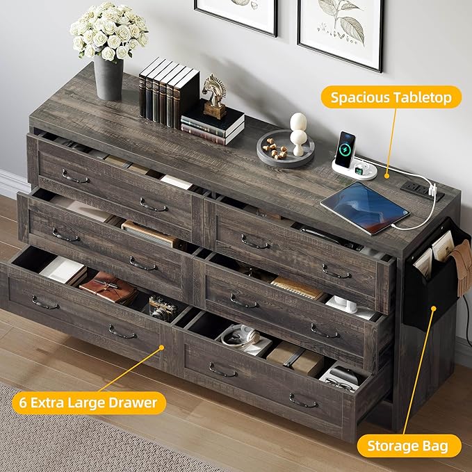 YITAHOME Rustic Oak Drawers TV Stand - Image 6