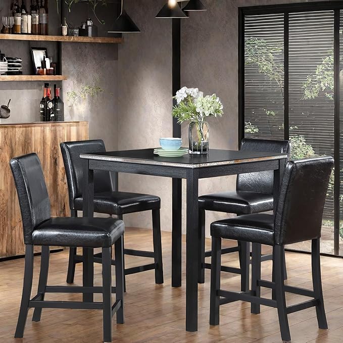 5PCS Wooden Counter Height Table Set, Square Table and 4 Upholstered Chairs - Image 2
