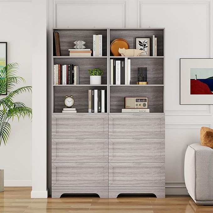 71'' Tall Bookshelf with Drawers, 6 Tier Wooden Bookcase Storage Organizer - Image 8