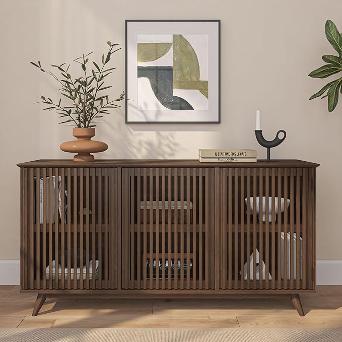 Plank+Beam Mid-Century Modern Wood TV Stand, Three Door Solid Wood - Image 10