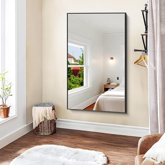 KOCUUY Black Rectangle Mirror, Large Black Wall Mounted Mirror, Metal Framed - Image 3
